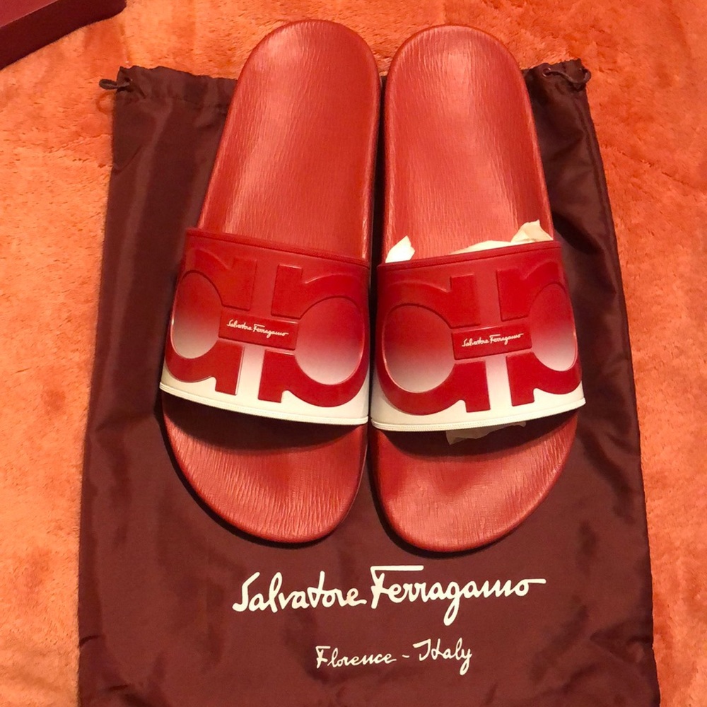 Salvatore ferragamo red slides